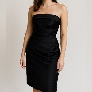 Gianni Bini NWT Black Satin Ruched Strapless Cocktail Dress Women's Size 0 Party